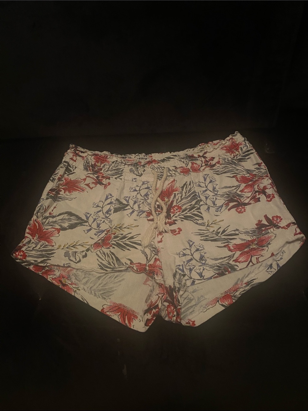 Women's White Floral Drawstring Shorts